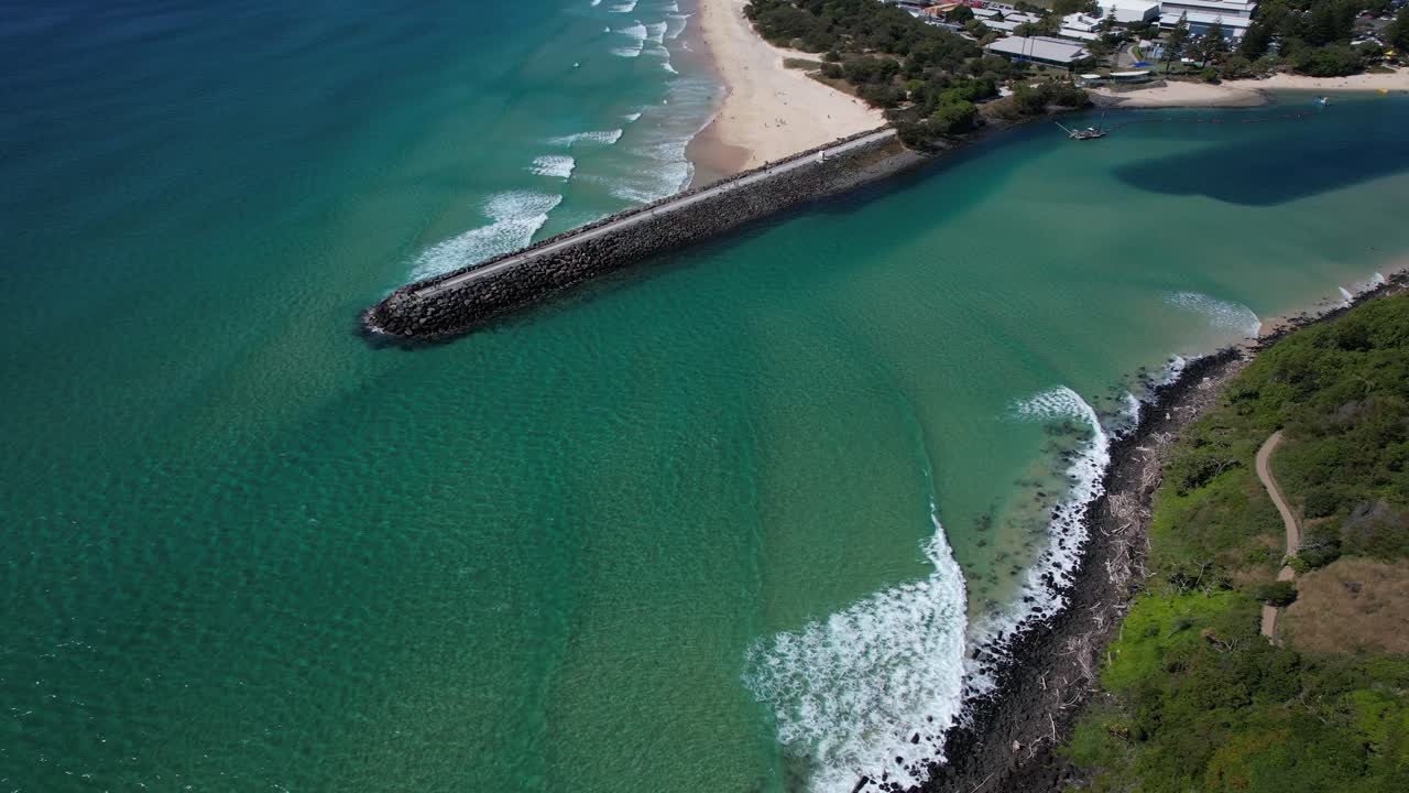 Tallebudgera Creek, Tallebudgera Seawall In Queensland, Australia - Drone Shot