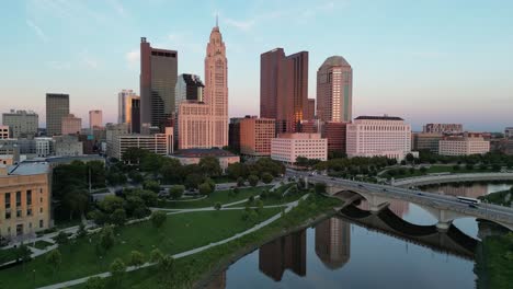 aerial cityscape - columbus, ohio - sunset