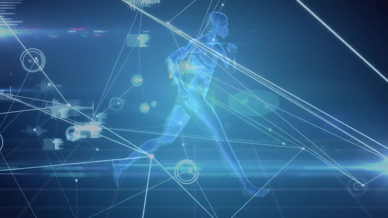 Network connected points with digital man running