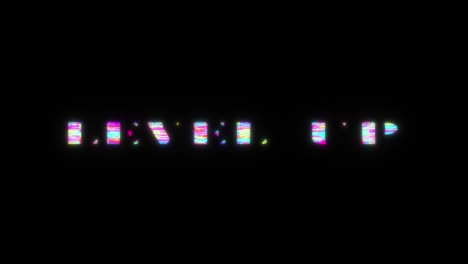nivel de texto colorido palabra parpadeo de luz bucle de animación con efecto de texto de glitch. 4k 3d sin fisuras nivel de efecto de glitch pausado elemento para la introducción, bandera de título. colorido estilo de consola de juegos retro.