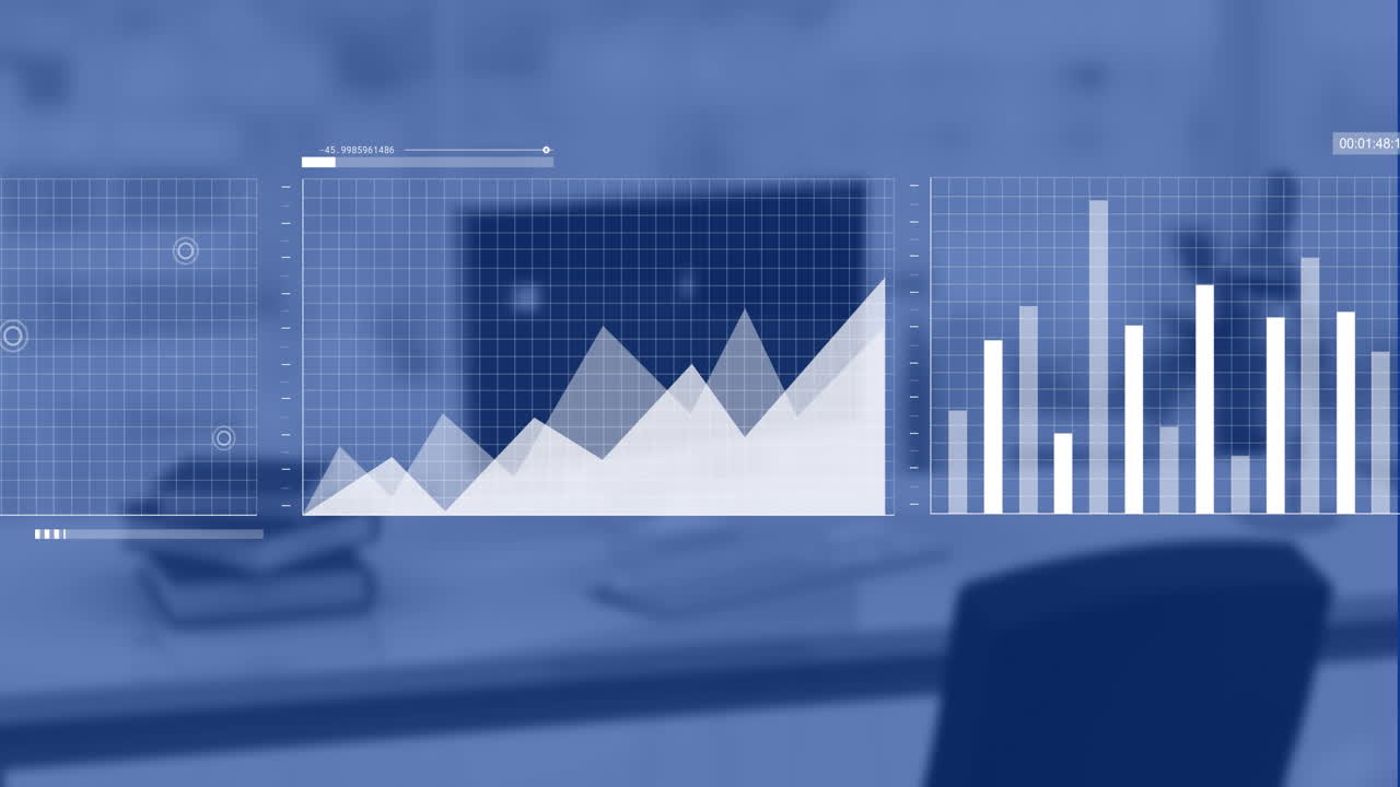 Animation of data processing over office desk with computer | Premium ...