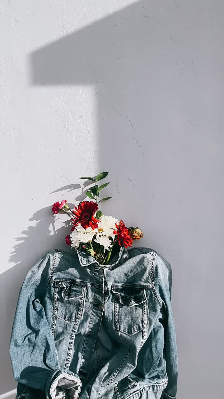 flores en una chaqueta de denim