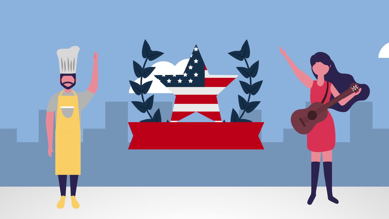 usa labor day celebration with workers characters