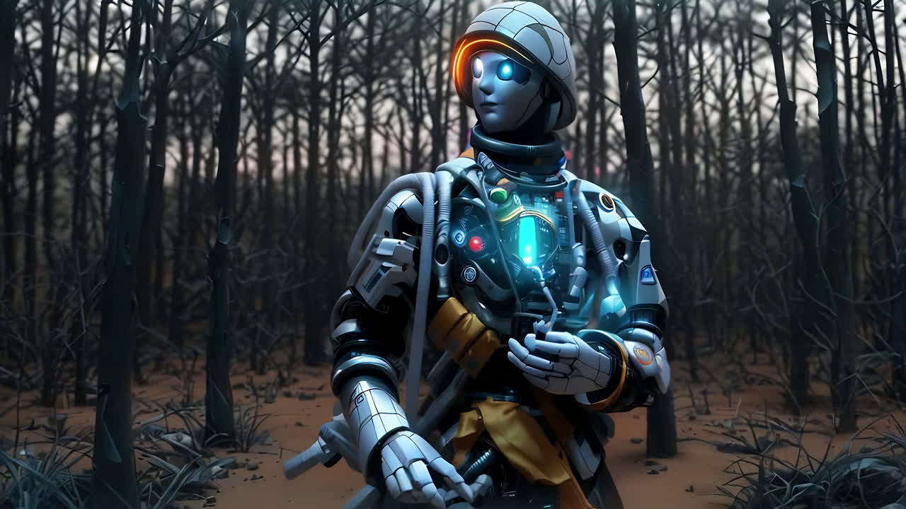 Robot Soldier in a Post-Apocalyptic Forest