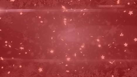 animation of stars and snow falling over background with red filter