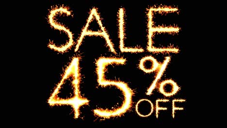 sale 35 off text sparkler writing with glitter sparks particles firework on black 4k loop background