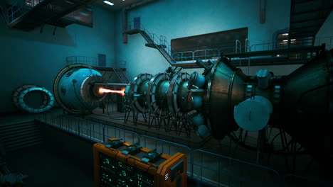 futuristic laboratory featuring advanced machinery and energy sources