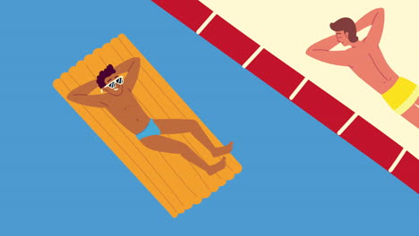 men relaxing on the pool animation