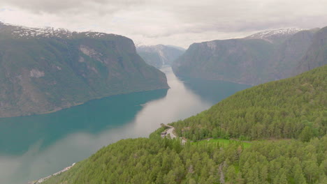 breathtaking aerial view at stegastein viewpoint over dramatic aurlandsfjord