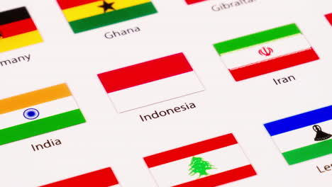 illustration of flags focused on the national flag of indonesia with india on the left and iran on the right