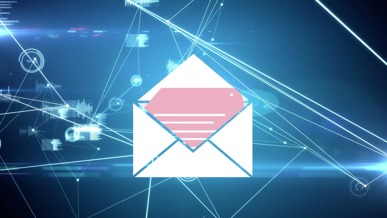 animación del icono del sobre de correo electrónico de las redes sociales a través de una red de conexiones