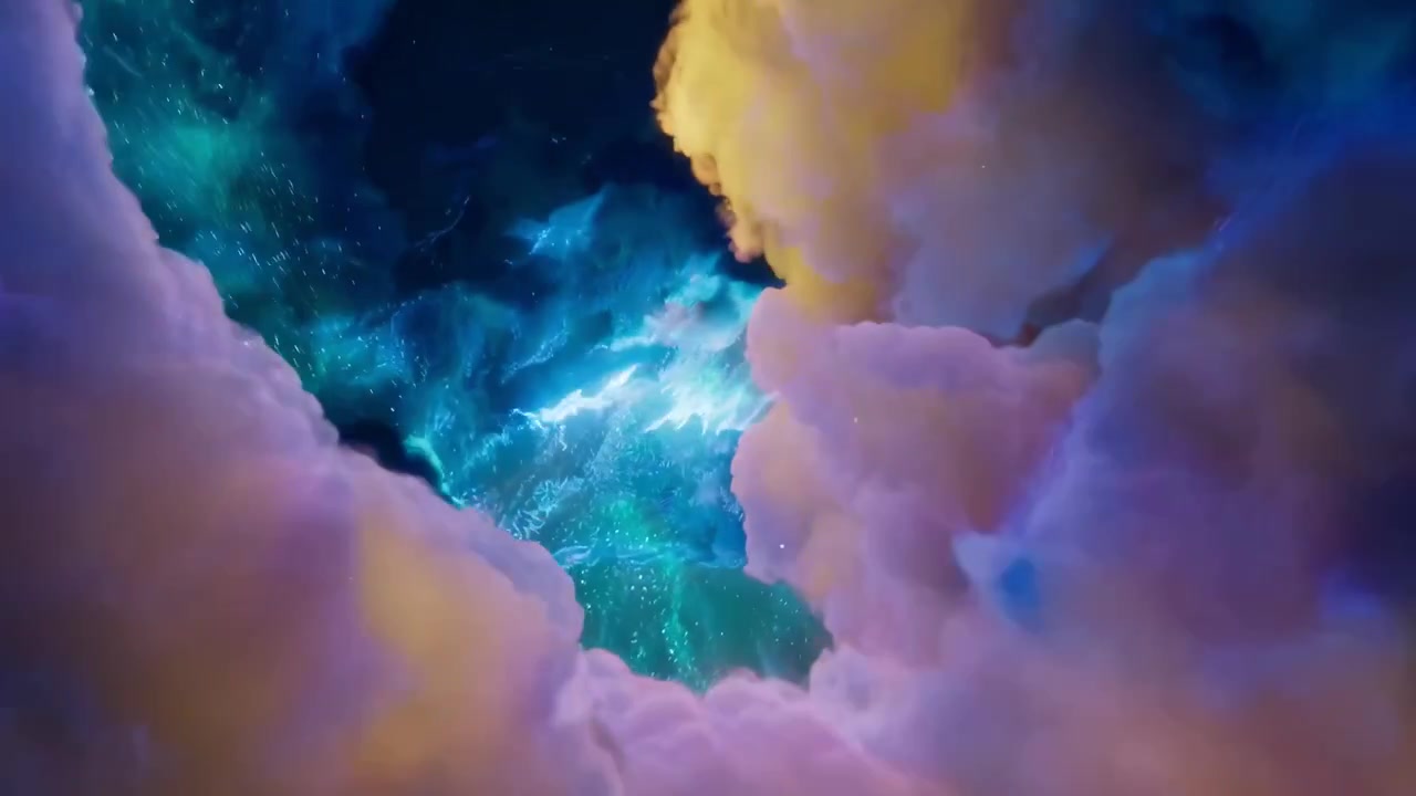 Animazione astratta di nuvole di nebulosa colorate nello spazio profondo