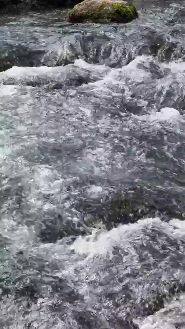 Acqua impetuosa che scorre sulle rocce in un torrente di montagna
