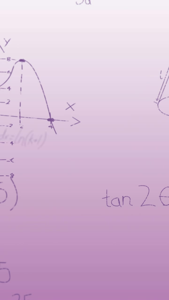 Animazione di elaborazione dati matematici su sfondo rosa.