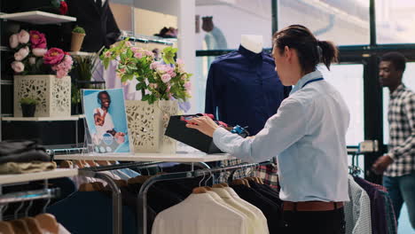 employee arranging trendy accessories