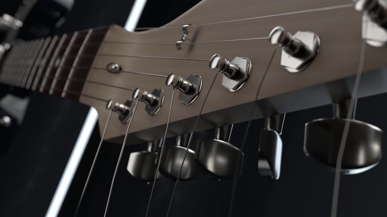 Close-Up View of Electric Guitar Headstock and Tuning Pegs