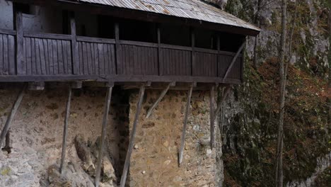 wooden balcony and roof of crna reka monastery in ribarice, tutin, serbia