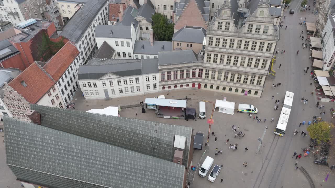 Luftfoto af Gent, Belgien, med Belfry-tårnet og det historiske bytorv