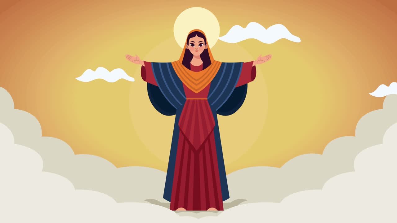 la virgen maría con el vestido rojo