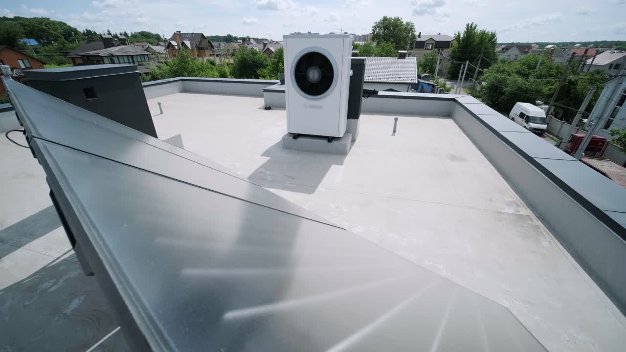 HVAC heating, ventilation and air conditioning systems. Heat pump on the roof