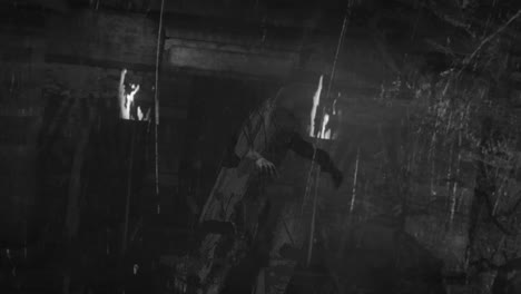 animation of shapes moving over zombie walking at halloween