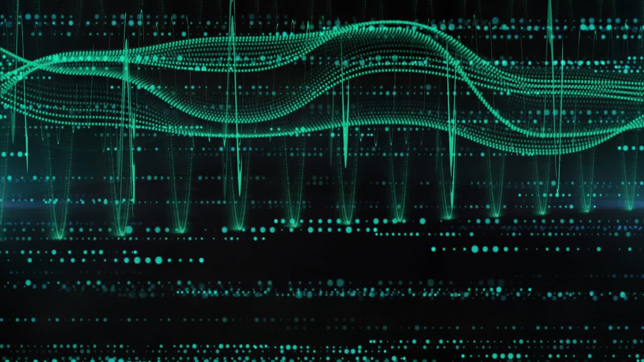 Animation of data processing and spots over black background