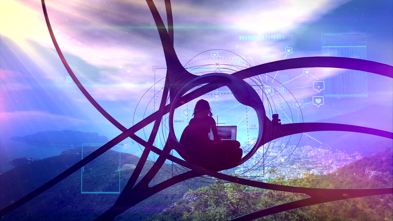 Sci-fi blogger surrounded by nature, social infographics