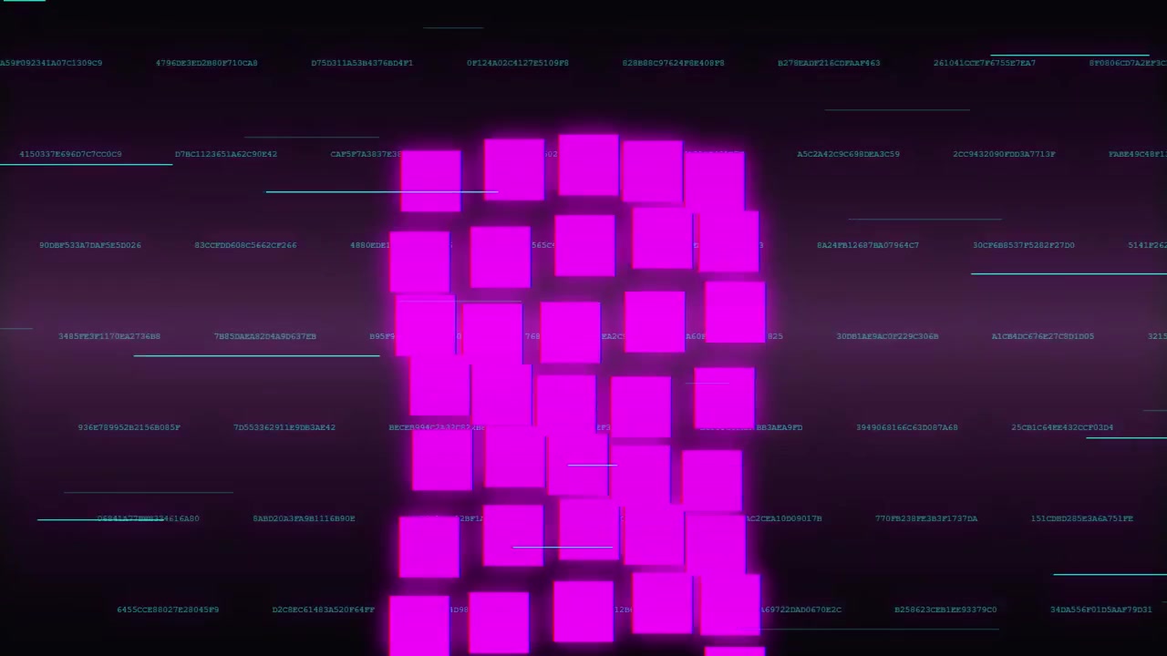 Abstract Digital Background with Floating Pink Data Blocks and Code