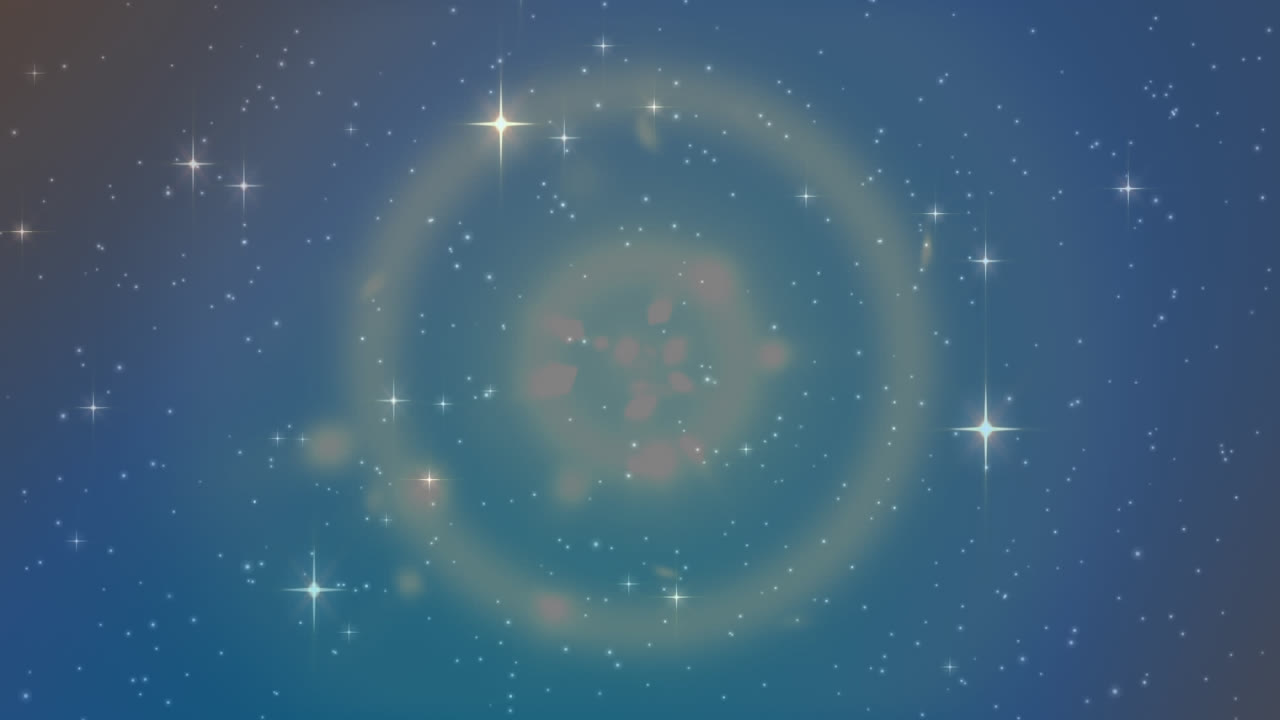 animación de decoración navideña con estrellas brillantes y círculos giratorios