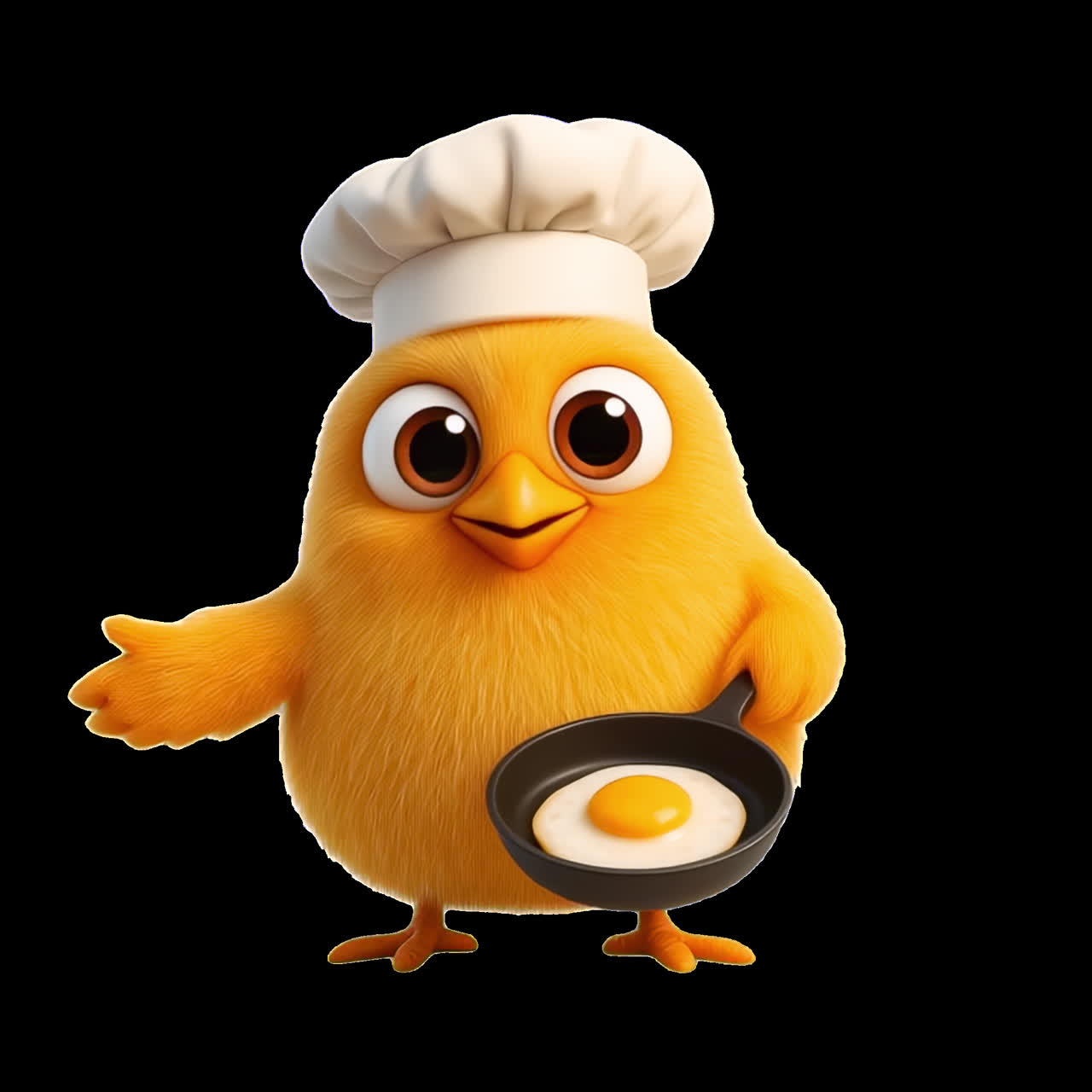 Cute chef chick cooking animation isolated asset, transparent 4K video, alpha channel, ProRes 4444
