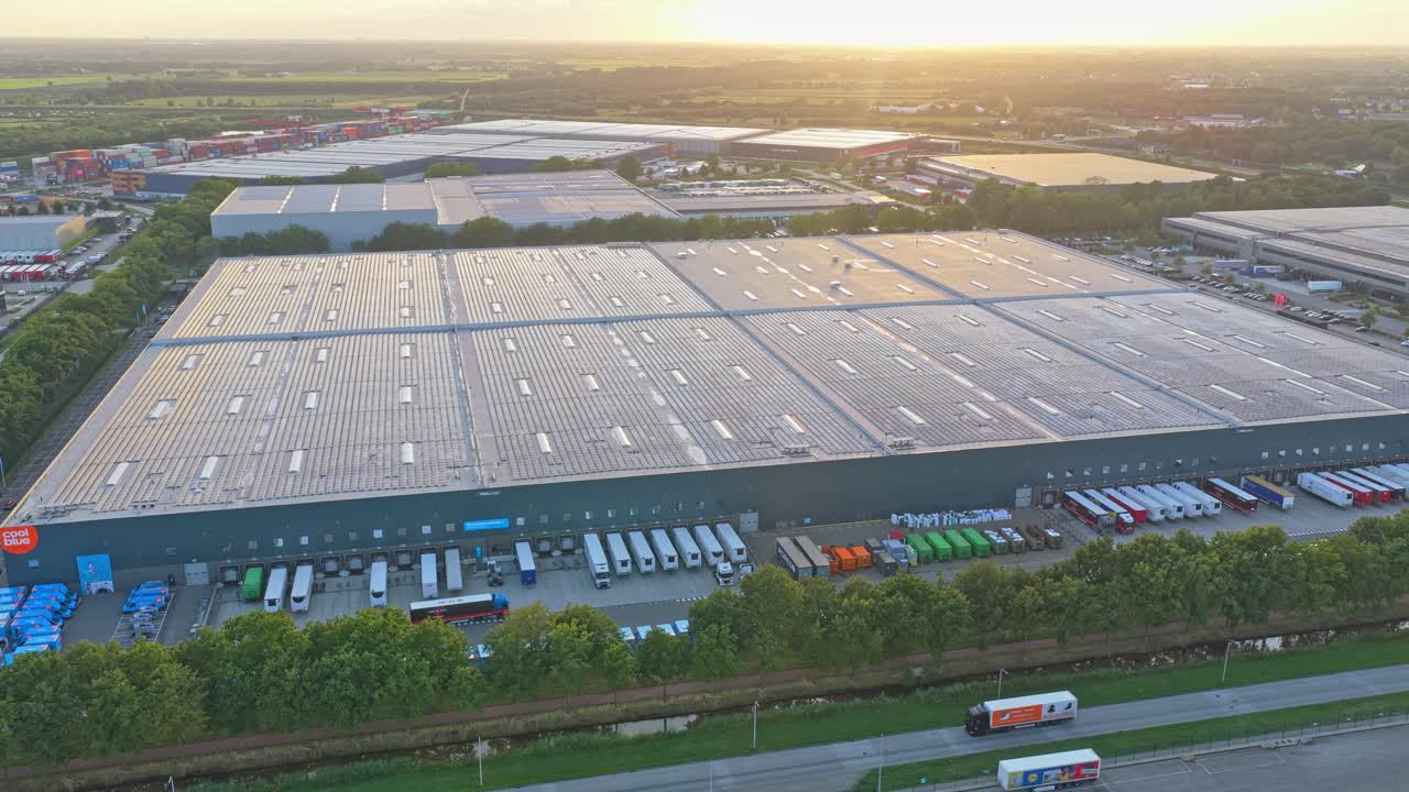 Sunset aerial showing Coolblue warehouse and supply hub in Tilburg, Netherlands