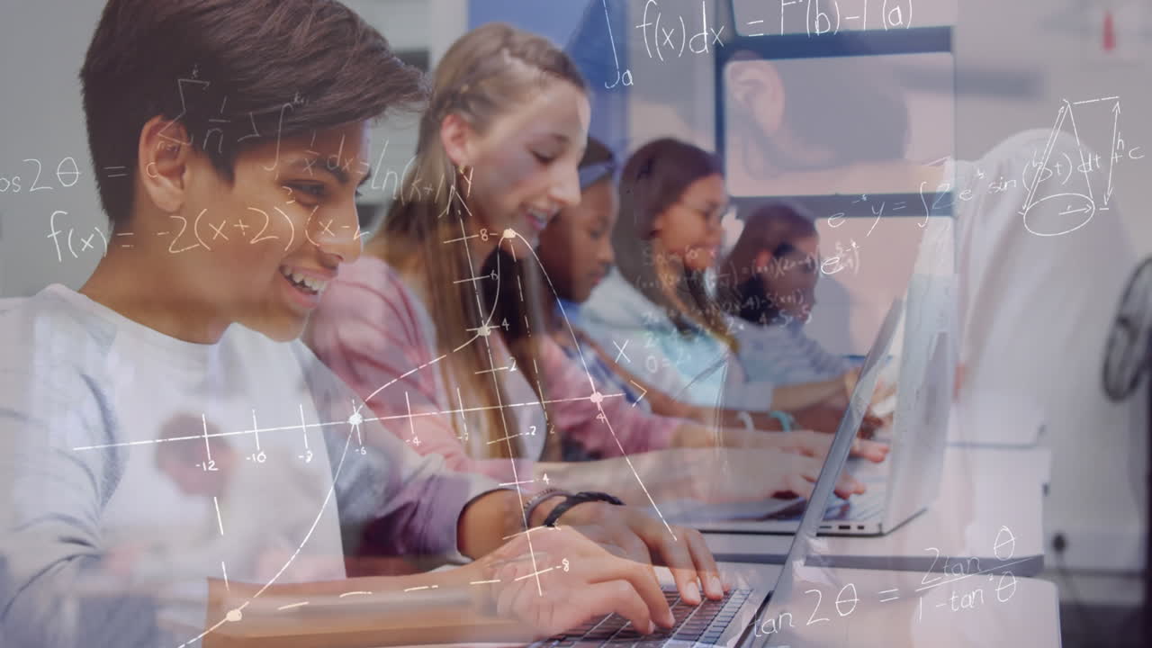Animation of mathematical formulas over students in classroom