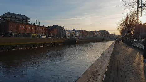 beautiful river walk at river liffey in dublin