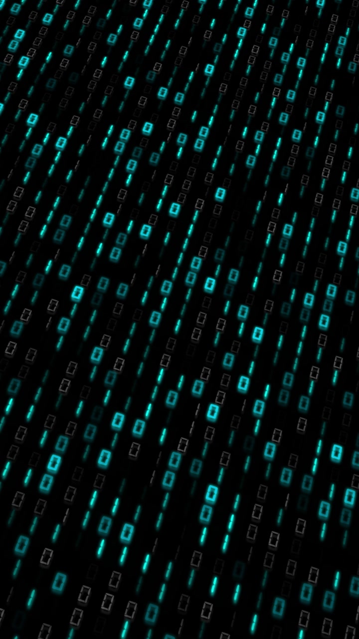 Cyan binary code rain background with glowing zero and one symbols diagonal falling streams and