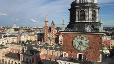 aerial view of the clock tower in krakow's main square and st