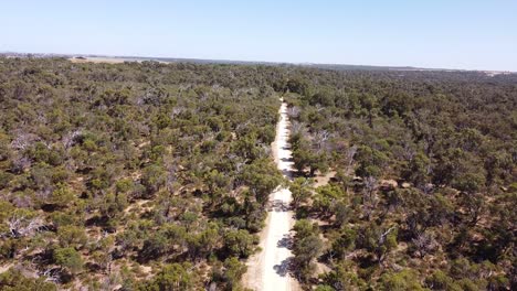 Absteigende-Luftaufnahme-über-Buschland-Wanderweg,-Heritage-Trail,-Perth
