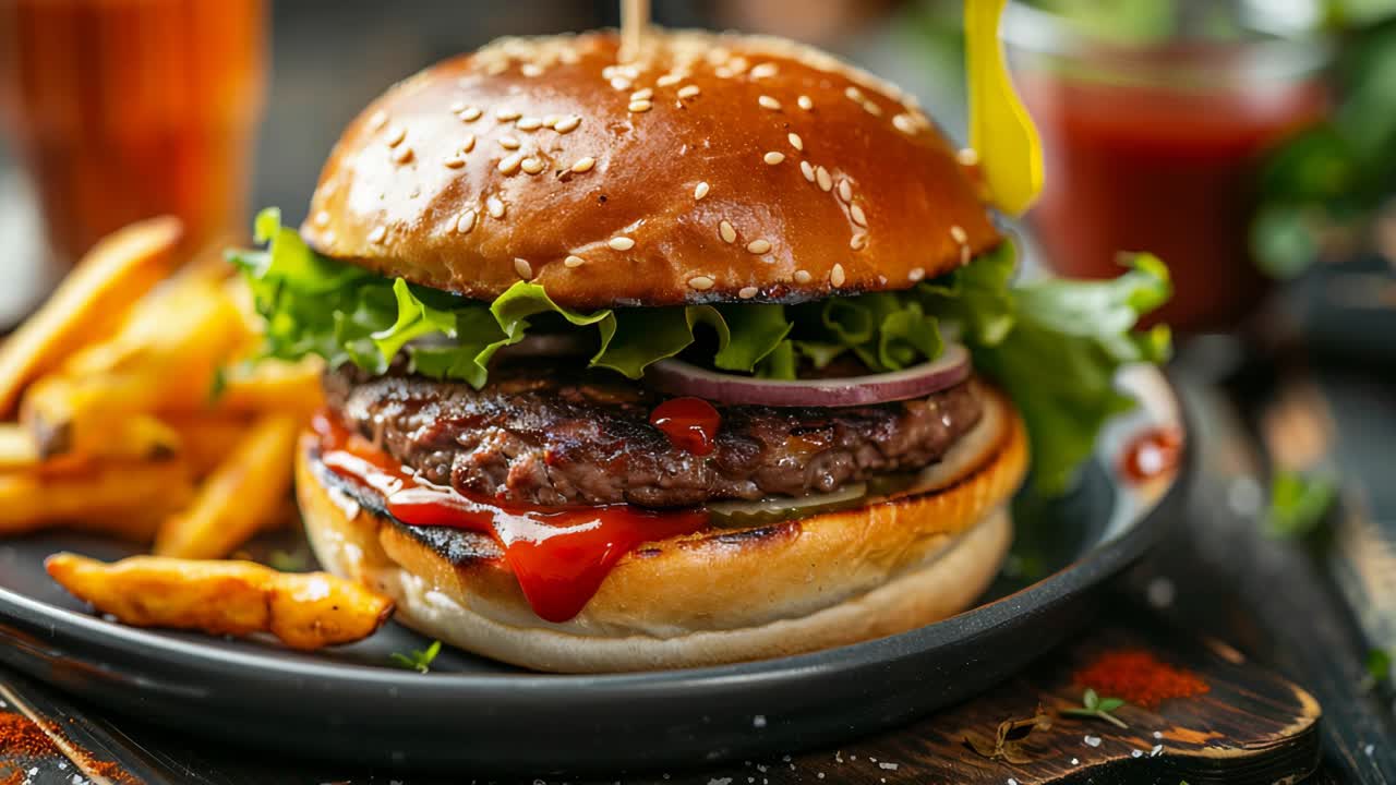 Deliciosa hamburguesa con papas fritas