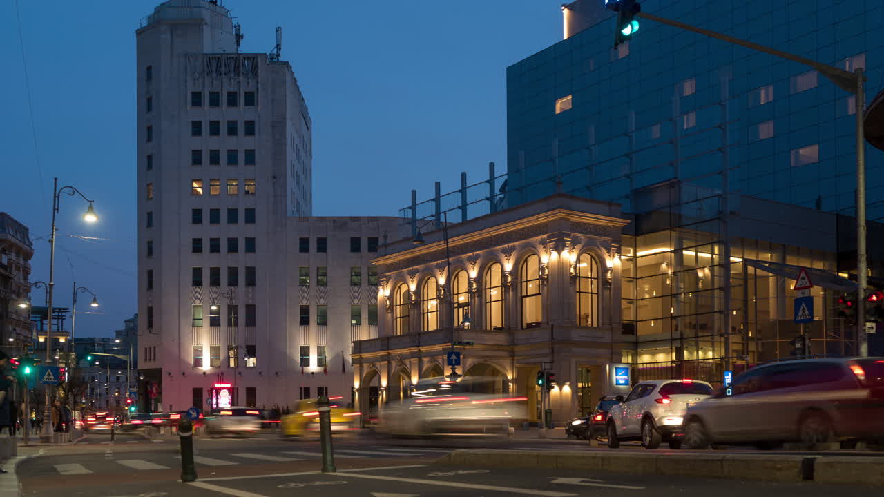 Victory avenue city traffic time lapse Bucharest, Romania