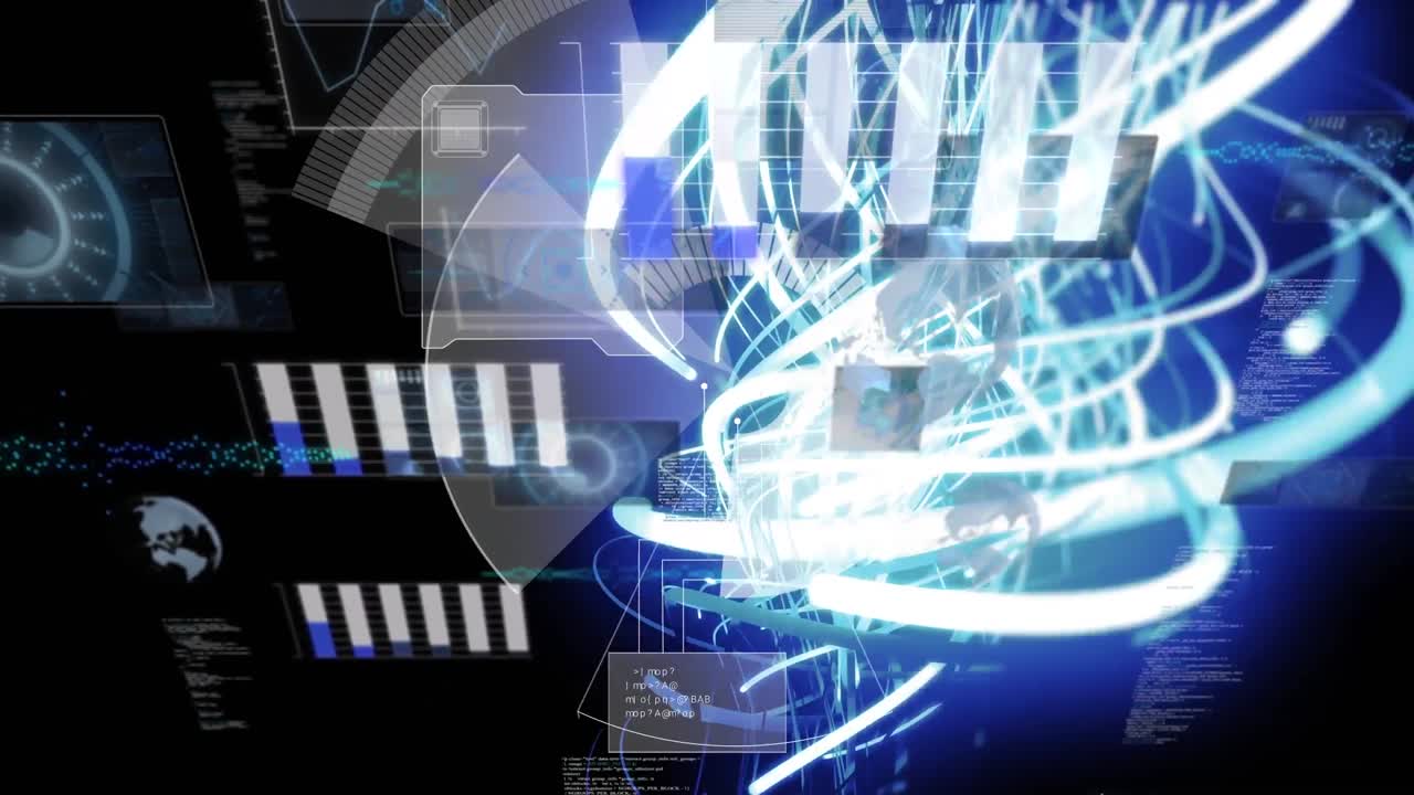 그래프와 함께 데이터의 애니메이션, 디지털 인터페이스에서 hud 처리와 함께 네온 빛  ⁇