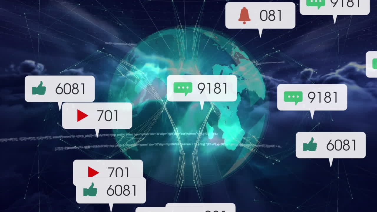 미디어 아이콘의 애니메이션과 구름과 지구상에서 데이터 처리