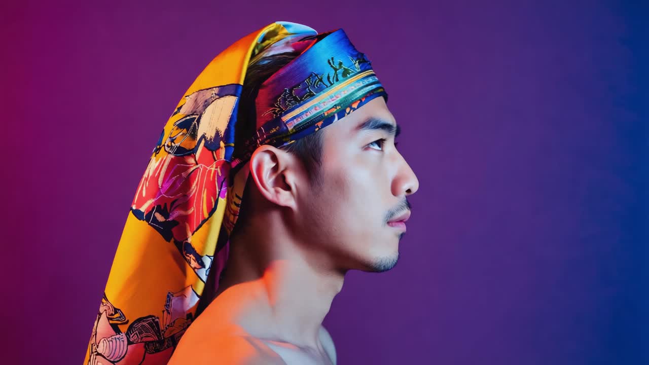 Portrait of a man wearing a silk headscarf