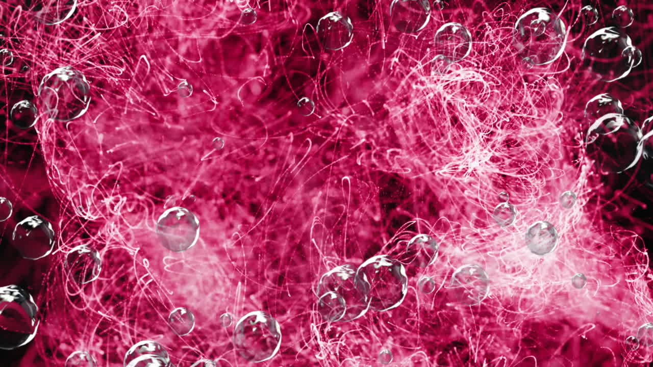 Animation of bubbles moving over red shapes on black background