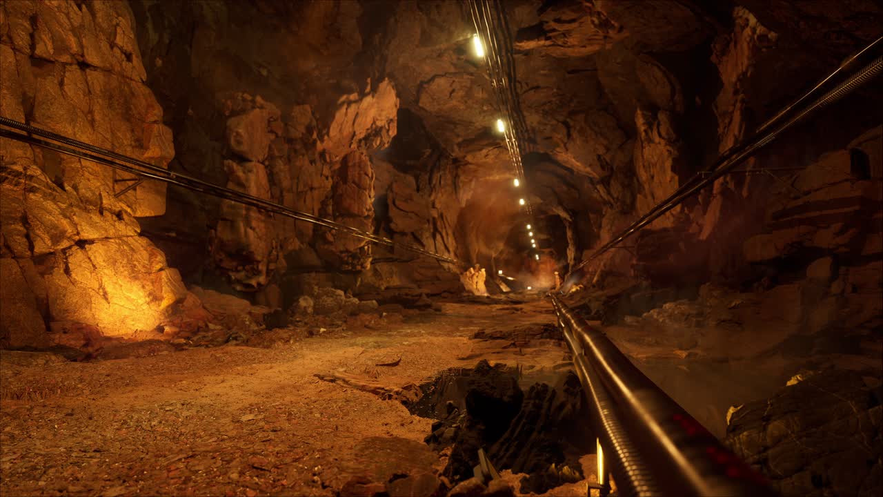 Underground Mine Passage With Electric Lights