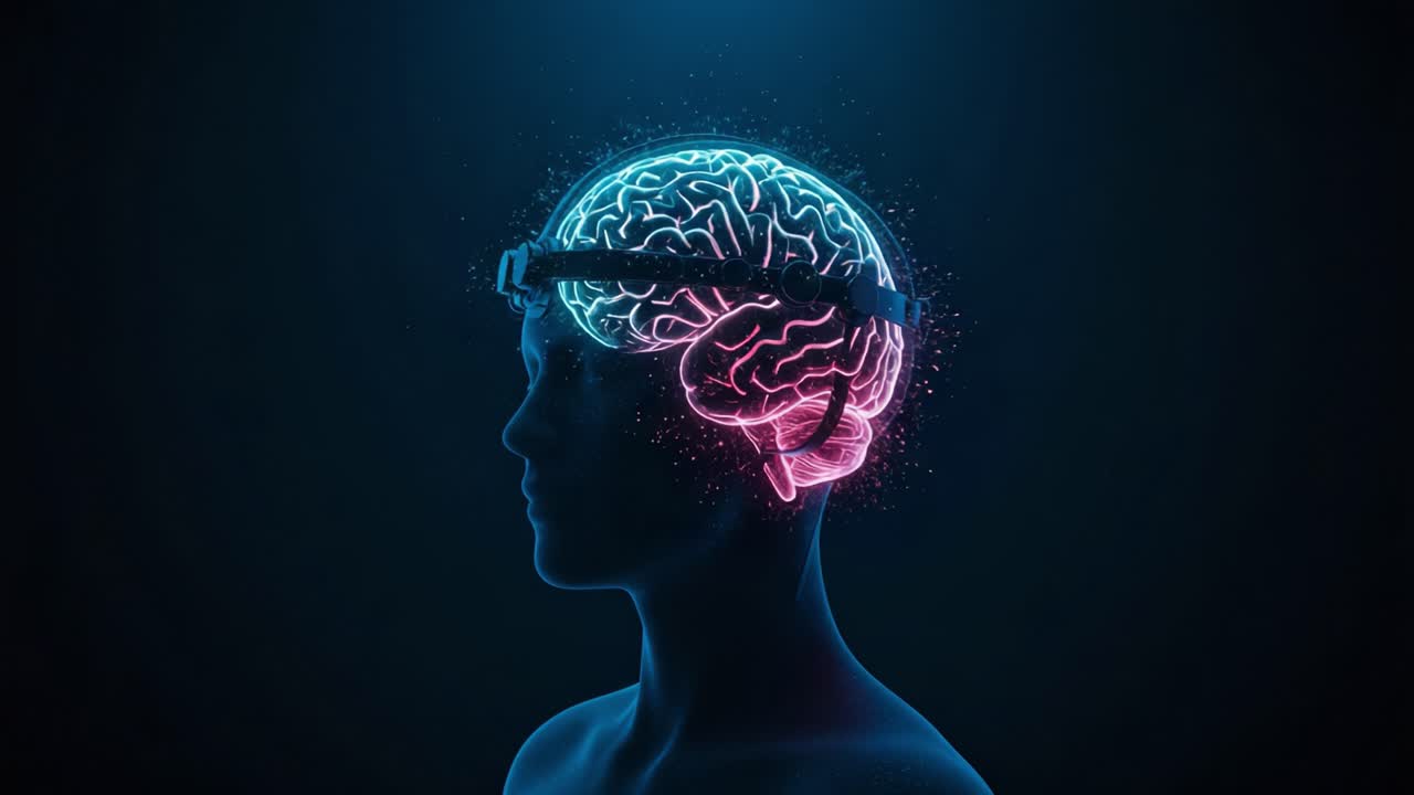 A Futuristic Visualization of a Human Brain Enhanced by Technology, Showcasing Neural Connections and Cognitive Insights in an Ethereal Glow