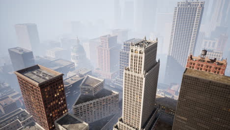 rascacielos cubiertos por la niebla matutina