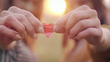 human hand holding heart shape confetti