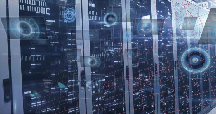 Digital animation of data processing over grid digital tablet data processing server room