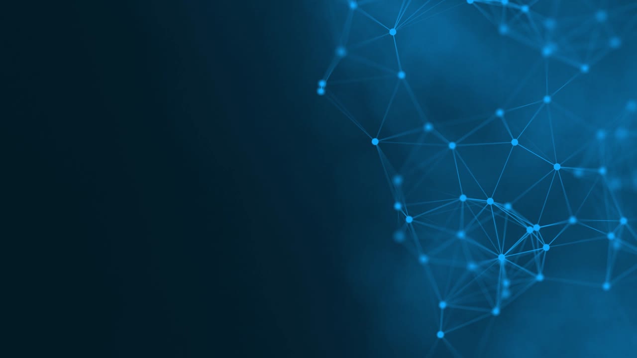 tecnologia astratta futuristica sfondo blu particella del plesso. linee di connessione luminose e punti. concetto di business. medicina, scienza, comunicazioni, internet, musica, gioco. animazione 3d. 4k uhd