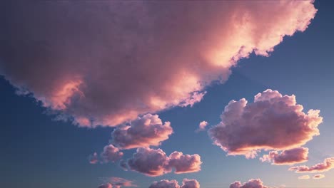 a serene video of fluffy pink clouds against a blue sky, captured from a low-angle perspective