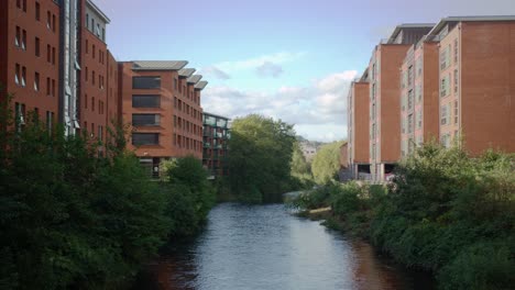 a river flowing through the middle of kelham island apartments